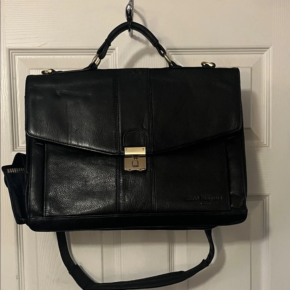 Guido Pasquali Milano Black Soft Pebbled Leather Briefcase Laptop Attaché  Bag